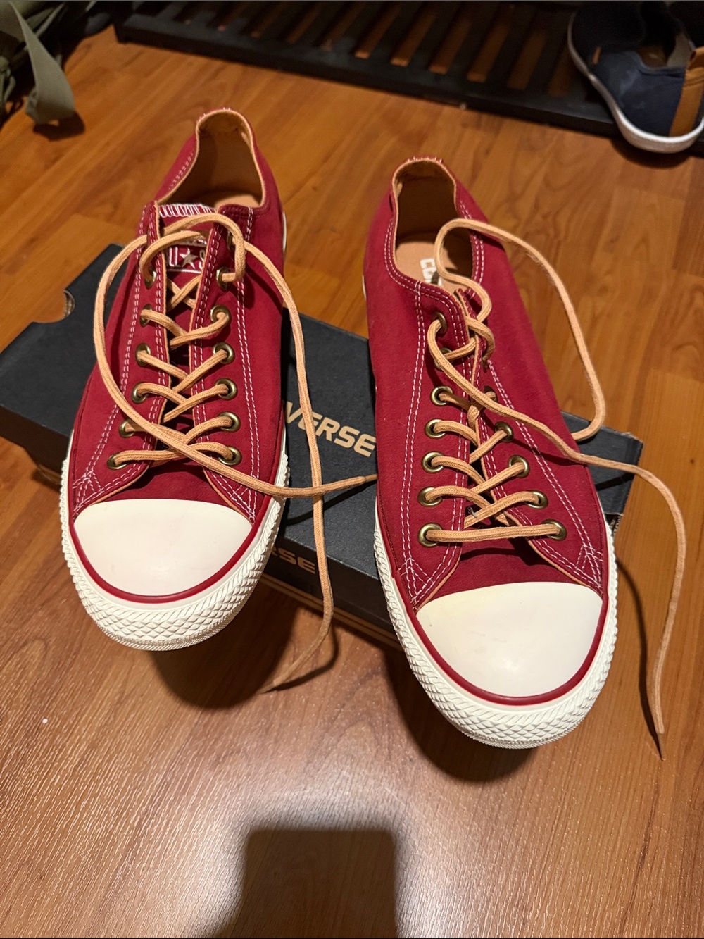 Converse Low Top Canvas Sneakers - Burgundy with Tan Laces